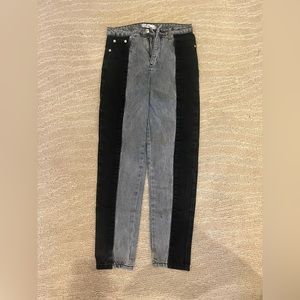 Black and grey straight legged jeans
